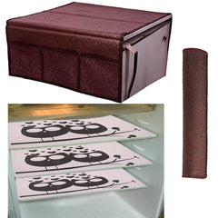 Kuber Industries Cloth 3 Pieces Fridge Mat, 1 Piece Handle Cover and 1 Pieces Fridge Top Cover (Multi)-CTKTC2790