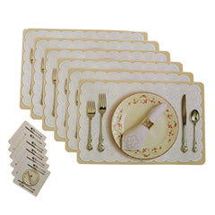 Kuber Industries Plate Design Floral PVC 6 Piece Dining Table Placemat Set with Tea Coasters - Cream