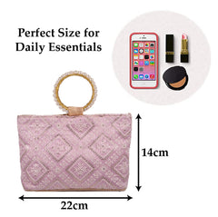 Kuber Industries Clutch Bag|Zig Zag Chicken Silk Embroidery Hand Purse|Wedding Clutch Purse with Moti Churi Handle|Pack of 2 (Purple)