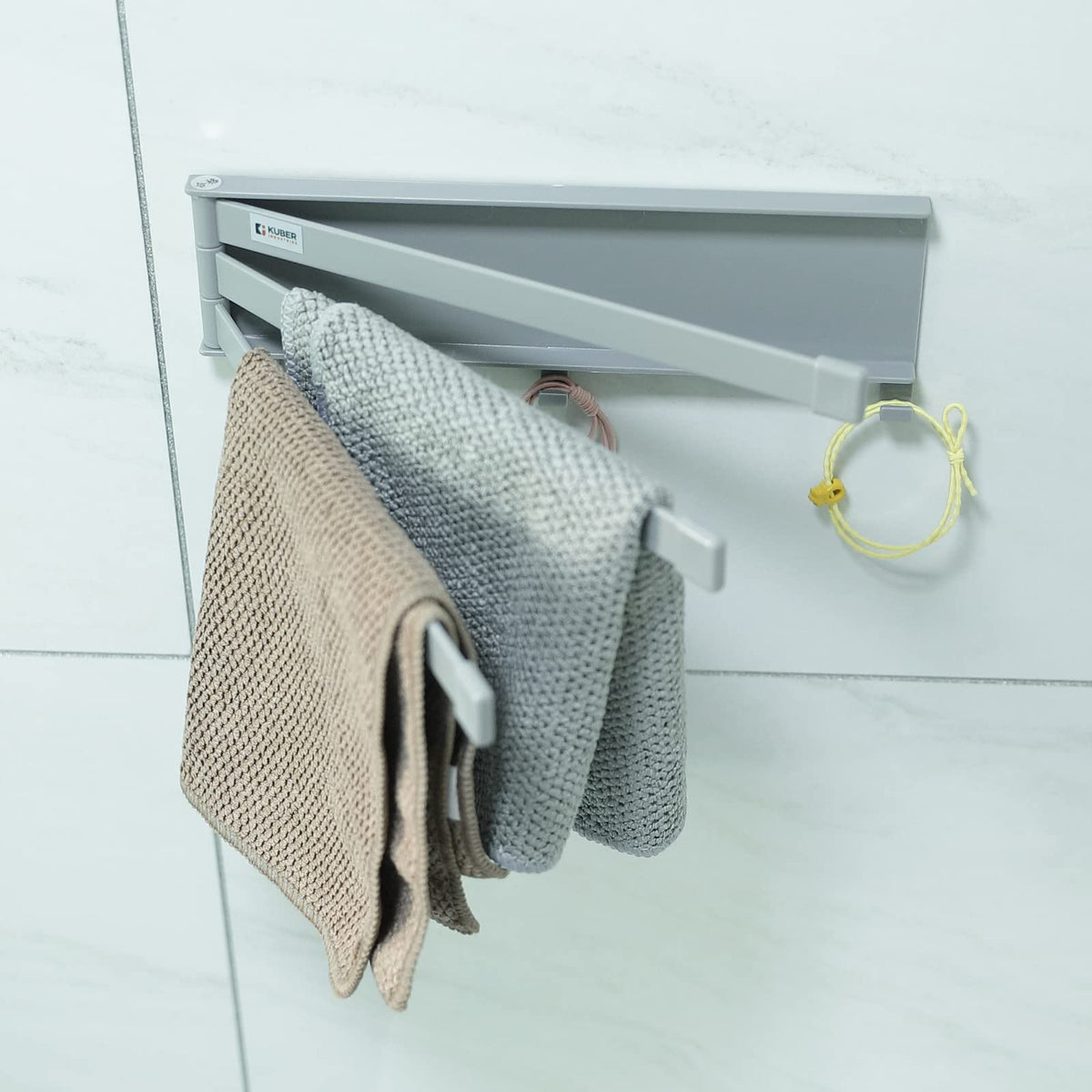 Kuber Industries Towel Holder Set|3 180 Degree Rotation Bars|Premium Quality PP|Self-Adhesive DIY Installation|Multi-Purpose Bathroom & Kitchen Towel Holder|Minimalist Bathroom Accessories|A3027|Grey