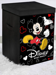 Heart Home Mickey Mouse Print Non-Woven Laundry Basket, Clothes Hamper For Laundry Closet, Bedroom, Bathroom With Lid & Handles (Black) 54HH4083.