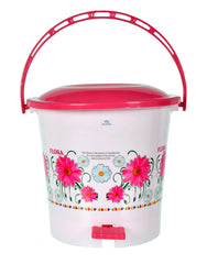 Heart Home Flower Printed Plastic Pedal Dustbin, 5 Ltr (White)- Pack of 2