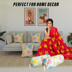 Kuber Industries Bolster Cover | Soft Cotton 2 Piece Bolster Cover Set | 3 Piece Square Cushion Cover Set | Multi-Flower Design Bolster & Cushion Cover Set | Pack of 5 | Cream