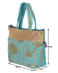 Kuber Industries Polyester Embroidery Design Hand Bag For Women/Girls With Handle (Blue) 54KM4030