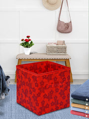 Heart Home Metalic Printed Non-Woven Storage Box/Bin With Handle- Pack of 4 (Red)-HS43HEARTH26218