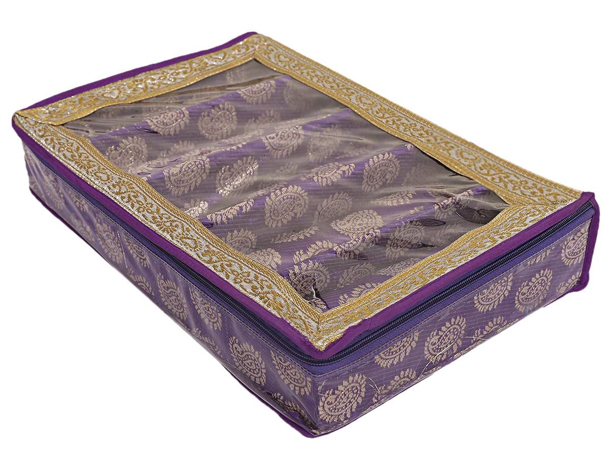 Heart Home Multipurpose Carry Design Laminated 5 Rod Bangle Box/Organizer/Case With Tranasparent Top (Purple)-47HH065