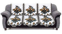 Heart Home Flower Cotton 2 Piece 3 Seater Sofa Cover (Brown)