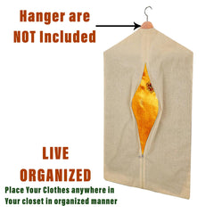 Kuber Industries Hanging Saree Bag | Cotton Clothes Bags for Storage | Hanging Cotton Saree Covers | Mesh Window Cloth Storage Bag | Saree Stoarge Covers with Zip | Pack of 5 | Cream
