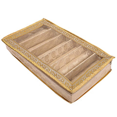 Kuber Industries Brocade Cloth Bangle Box|6 Rods & Durable Material|Transparent Window Design|Size 47 x 28 x 7 (Gold)
