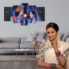 Heart Home Wall Paintings | MDF Wooden Wall Art for Living Room |Wall Sculpture | Radha-Krishna Painting for Bedroom | Office | Hotels | Gift | 1730KIK1 |10 Piece Set| Blue