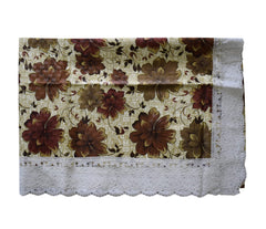 Heart Home Flower Printed Oval Shape PVC Spillproof, Waterproof, Antislip, Wipe Clean 6 Seater Table Cover with White Lace Border, 60"x90" (Brown)