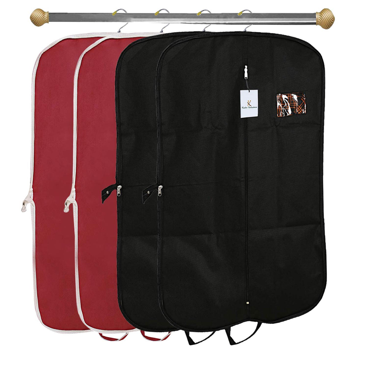 Kuber Industries 4 Pieces Foldable Non Woven Men's Coat Blazer Suit Cover (Black & Maroon) -CTKTC41718