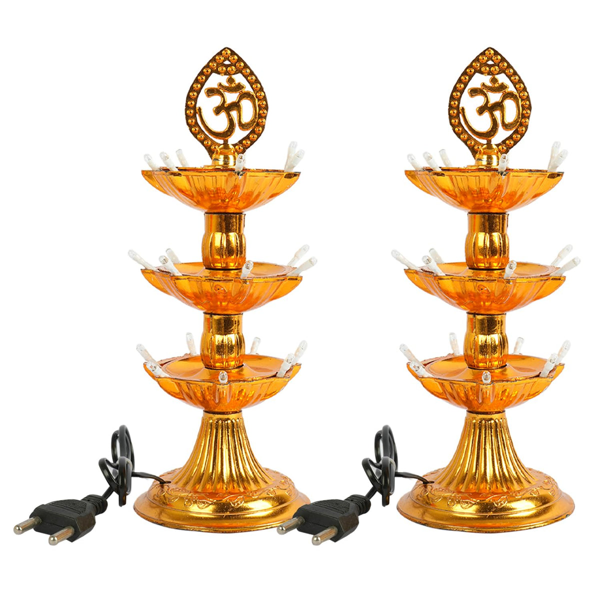 Heart Home Diwali Lights | Diwali String Light For Décor | Lights for Christmas | Lights for Navratri | Pooja Light For Diwali | Lights for Indoor | LED 3 Layer Diya Stand | Pack of 2 | Golden