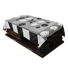 Kuber Industries Flower Design Cotton 5 Seater Sofa Cover with 6 Pieces Arms Cover and 1 Center Table Cover Use Both Side, Living Room, Drawing Room, Bedroom, Guest Room (Set of 17, Black)