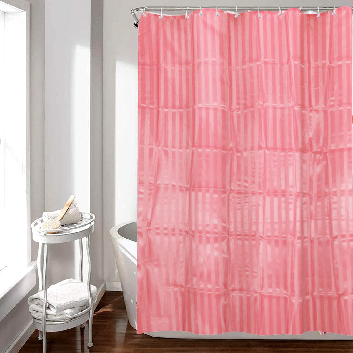 Kuber Industries 7 Feet PVC Shower Curtain/AC Curtain For Bathroom, Living Room With 8 Hooks (Pink)