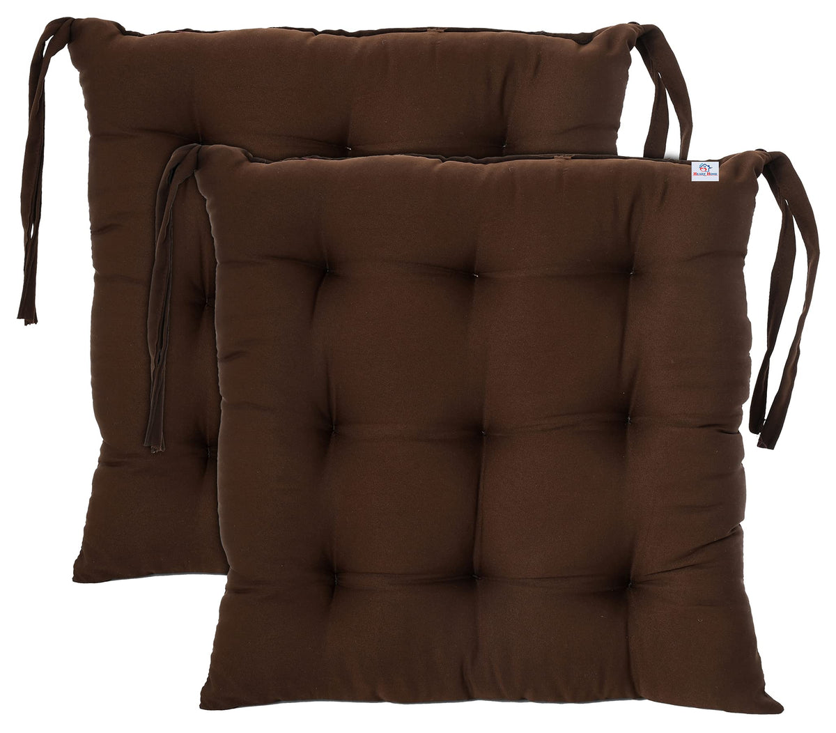 Heart Home Microfiber Square Chair Pad Seat Cushion for Car Pad, Office Chair, Indoor/Outdoor, Dining Living Room, Kitchen with Ties-Pack of 2, 18 * 18 Inch (Brown)