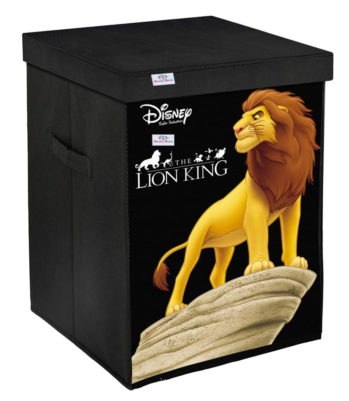 Heart Home Loin King Print Non-Woven Laundry Basket, Clothes Hamper For Laundry Closet, Bedroom, Bathroom With Lid & Handles (Black) 54HH4077.