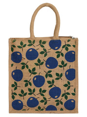 Kuber Industries Fruits Print Jute Reusable Eco-Friendly Hand Bag/Grocery Bag For Man, Woman With Handle (Blue) 54KM4360