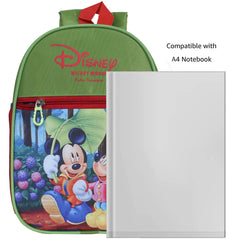 Kuber Industries Polyester Waterproof Disney Mickey & Minnie Mouse Print Backpack|Sturdy School Bag for Kids (Green)