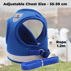 Kuber Industries Dog Chest Harness with Nylon Leash I No Pull, Soft Padded and Breathable Dog Vest I Adjustable, Reflective I Easy Control Dog Chest Belt I (Medium, Blue)