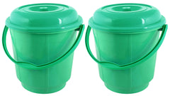 Kuber Industries Plastic Strong 16 LTR Bathroom Bucket with Lid-Pack of 2 (Green)