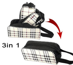 Heart Home Water-resistant Shaving Dopp Kit Bathroom Bag with Check Design-Set of 3 (Cream) (F_26_HEARTH017004)