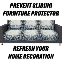 Heart Home Sofa Cover | 3+1 Seater Sofa Slip Cover Set | Blue Digital Flower Sofa Cover | Velvet Couch Cover | Sofa Slipcover Set | Sofa Cover for Living Room | Gray