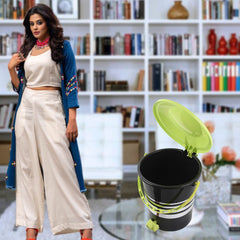 Kuber Industries Pedal Dustbin|Plastic Pedal Dustbin|Kitchen Waste Paper Bin|Dustbin For Bedroom|Green Lid 10 Liter Dustbin|Pack of 2 (Black)