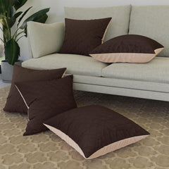 Heart Home Cushion Cover | Quilted Cushion Cover | Check Stitch Cushion Cover for Sofa | Cotton Cushion Covers for Home Décor | Set of 5 | Cream & Brown