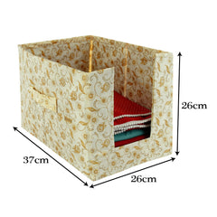 Heart Home Metallic Flower Printed Non-Woven Foldable Shirt Stacker Closet Organizer With Handles- Pack of 6 (Cream)-HS43HEARTH26454