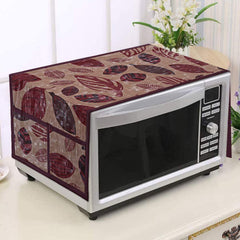 Heart Home Leaf Printed PVC Decorative Microwave Oven Top Cover with 4 Utility Pockets (Maroon)