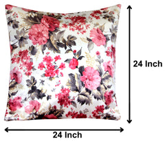 Heart Home Set of 2 Decorative Velvet Throw Pillows Covers for Couch Bed Sofa, Soft Cushion Case with Flower Design, 24x24 Inches (Cream), Full (HS_36_HEARTH018352)