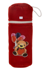 Heart Home Cartoon Printed Soft Velvet Stretchable Baby Feeding Bottle Cover With Easy to Hold Strap (Red)