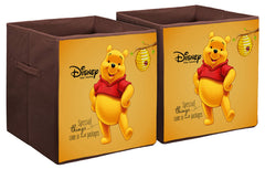 Kuber Industries Disney Winnie-The-Pooh Print Non Woven Square Fabric Foldable Cloth Storage Box Toy, Books Wardrobe Organiser Cube with Handle (Brown, Large) - 2 Pieces