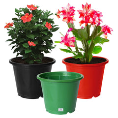 Heart Home Plastic Planters|Gamla|Flower Pots for Garden Nursery Home Décor,8"x6",Pack of 3 (Green,Red,Black)