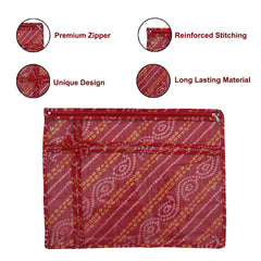 Kuber Industries Bandhani Print PVC Foldable Single Saree Cover|Clothes Storage For Saree, Lehenga, Suit With Transparent Pack of 3 (Red)