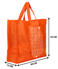 Heart Home Non-Woven Foldable Shopping Bag|Reusable Travel Tote Bag|Gift Bag|Grocery Bag For Vegetable|One Small Pocket|Pack of 2 (Green & Orange)