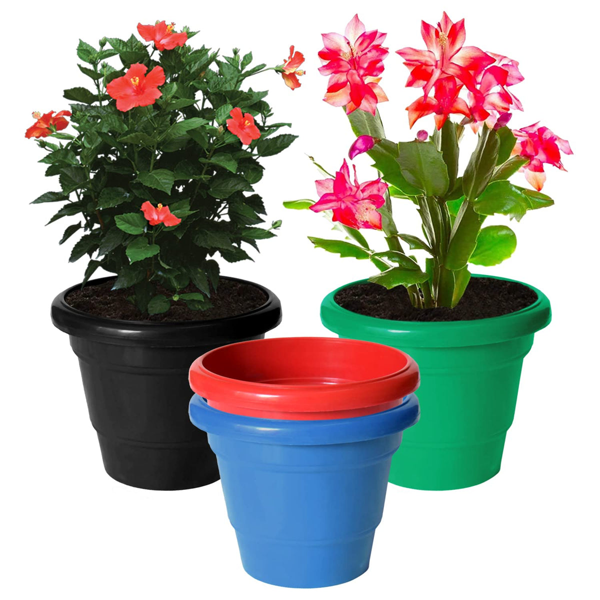 Kuber Industries Solid 2 Layered Plastic Flower Pot|Gamla|Flower Pots for Garden Nursery,Home Décor,6"x5",Pack of 4 (Multicolor)