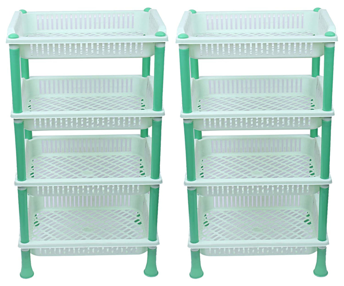 Kuber industries Plastic 2 Pieces 4 Layer Multi-Purpose Kitchen Storage Basket Rack (Green)-CTKTC13285