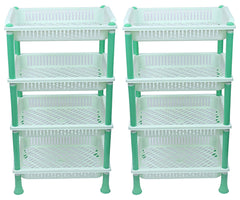 Kuber industries Plastic 2 Pieces 4 Layer Multi-Purpose Kitchen Storage Basket Rack (Green)-CTKTC13285