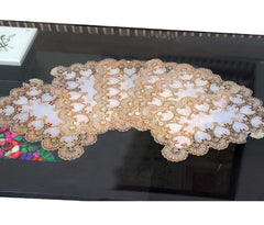 Kuber Industries Floral Design Virgin Viny Soft Microfibre Dining Table Placemat Set, Pack of 6, Gold, Polyester