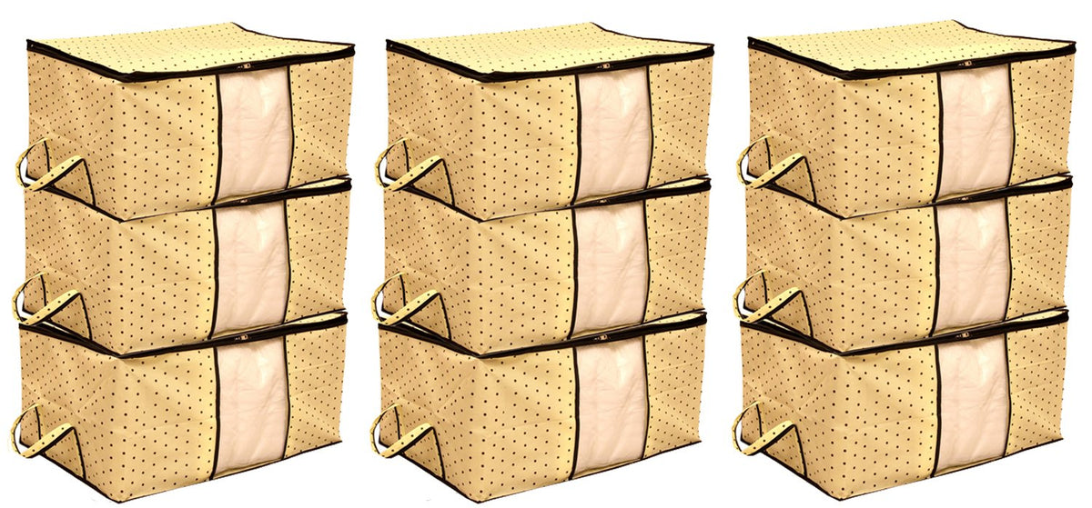 Kuber Industries 9 Piece Non Woven Underbed Storage Organiser Set, Extra Large, Cream (CTSN063)