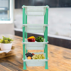 Kuber Industries Plastic 4 Layer Multi-Purpose Kitchen Storage Basket Rack (Green)-CTKTC025262