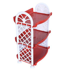 Kuber Industries Organising Rack| Plastic 3 Shelves Kitchen Storage Stand|Durable Wall Mounted Jar Kitchen Utensils Organizer,Pack of 2 (Red & Gray)