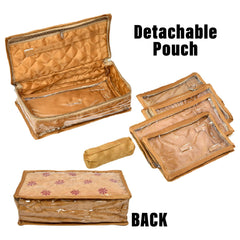 Heart Home Jewellery Kit | Satin Flower Embroidery Locker Kit | 3+3+1 Detachable Pouch Cosmetic Kit | Makeup Storage Kit for Watches | Bracelets | Earring | Golden