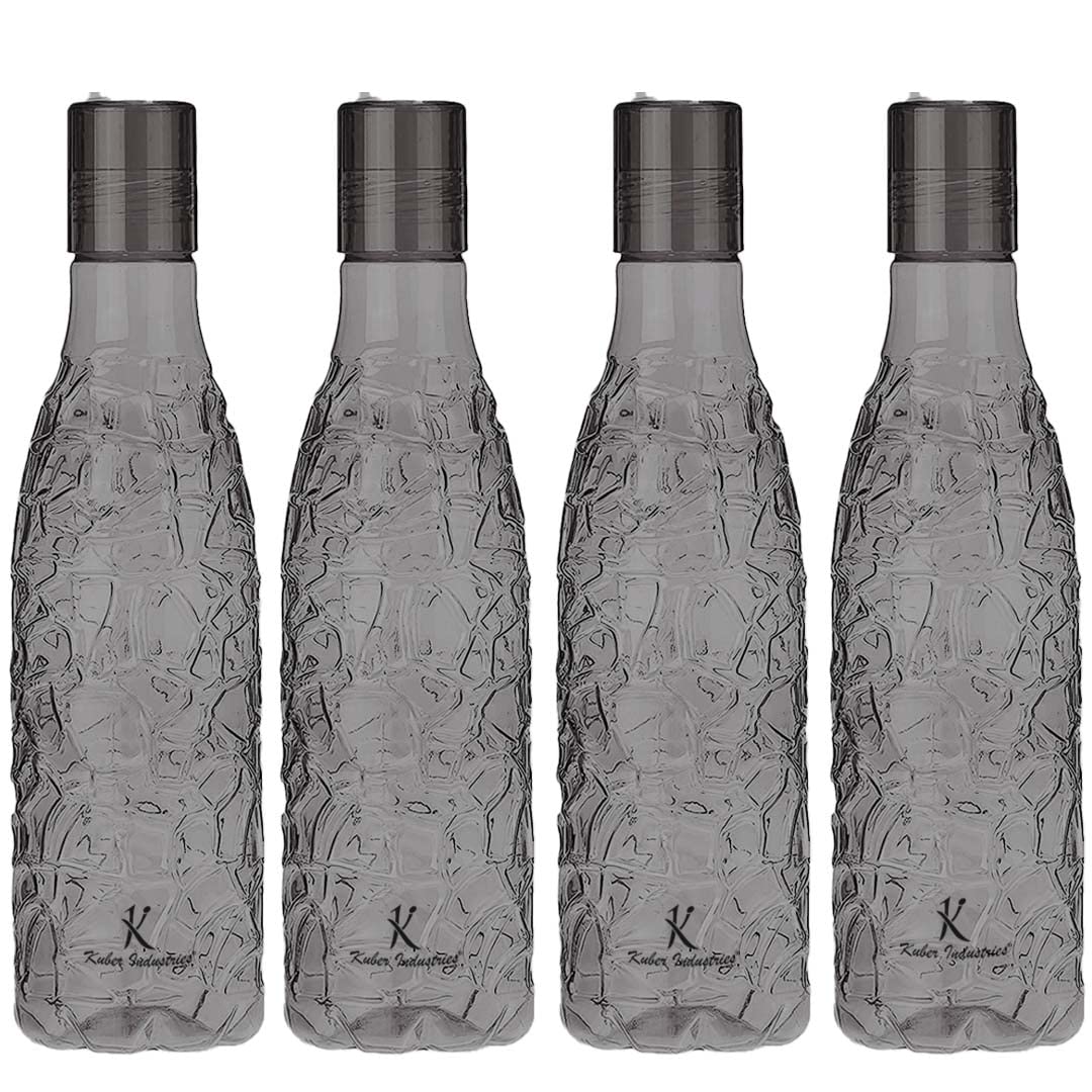 Kuber Industries BPA-Free Plastic Water Bottle | Leak Proof, Firm Grip, 100% Food Grade Plastic Bottles | Unbreakable, Freezer Proof, Fridge Water Bottle | Pack of 4 - Black