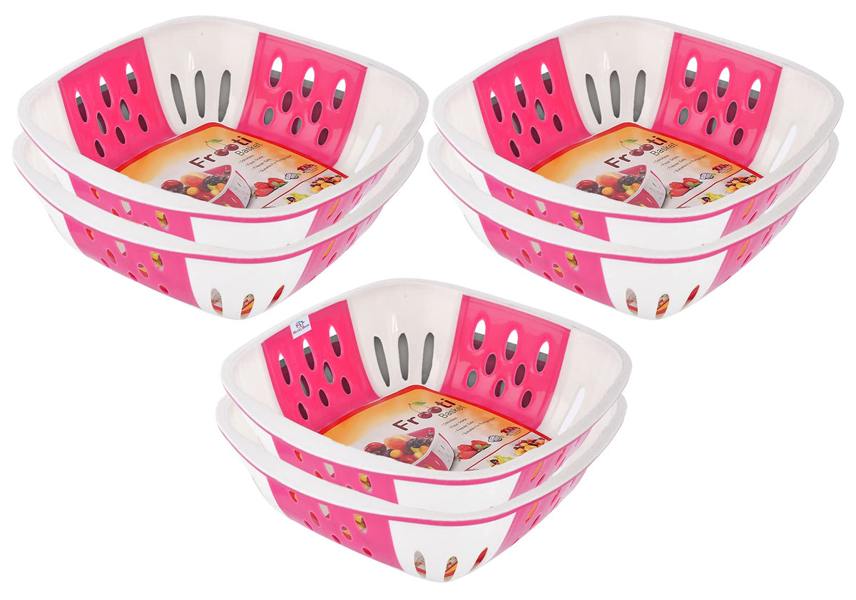 Heart Home Large Multi-Purpose Plastic Storage Baskets for Fruits Vegetables and Kitchen Fridge Dining Table- Pack of 6 (Pink)-HS42KUBMART25366