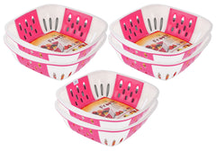 Heart Home Large Multi-Purpose Plastic Storage Baskets for Fruits Vegetables and Kitchen Fridge Dining Table- Pack of 6 (Pink)-HS42KUBMART25366