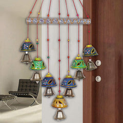 Kuber Industries Decorative Wooden Rajasthani Based Handmade Windchimes with Bells for Home & Balcony Decoration (Multicolor)