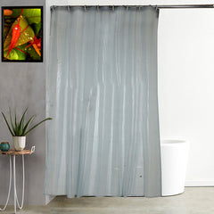 Kuber Industries 0.20mm Lining Design Stain Resistant, No Odor, Waterproof PVC AC Curtain with Hooks,7 Feet, Pack of 2 (White)